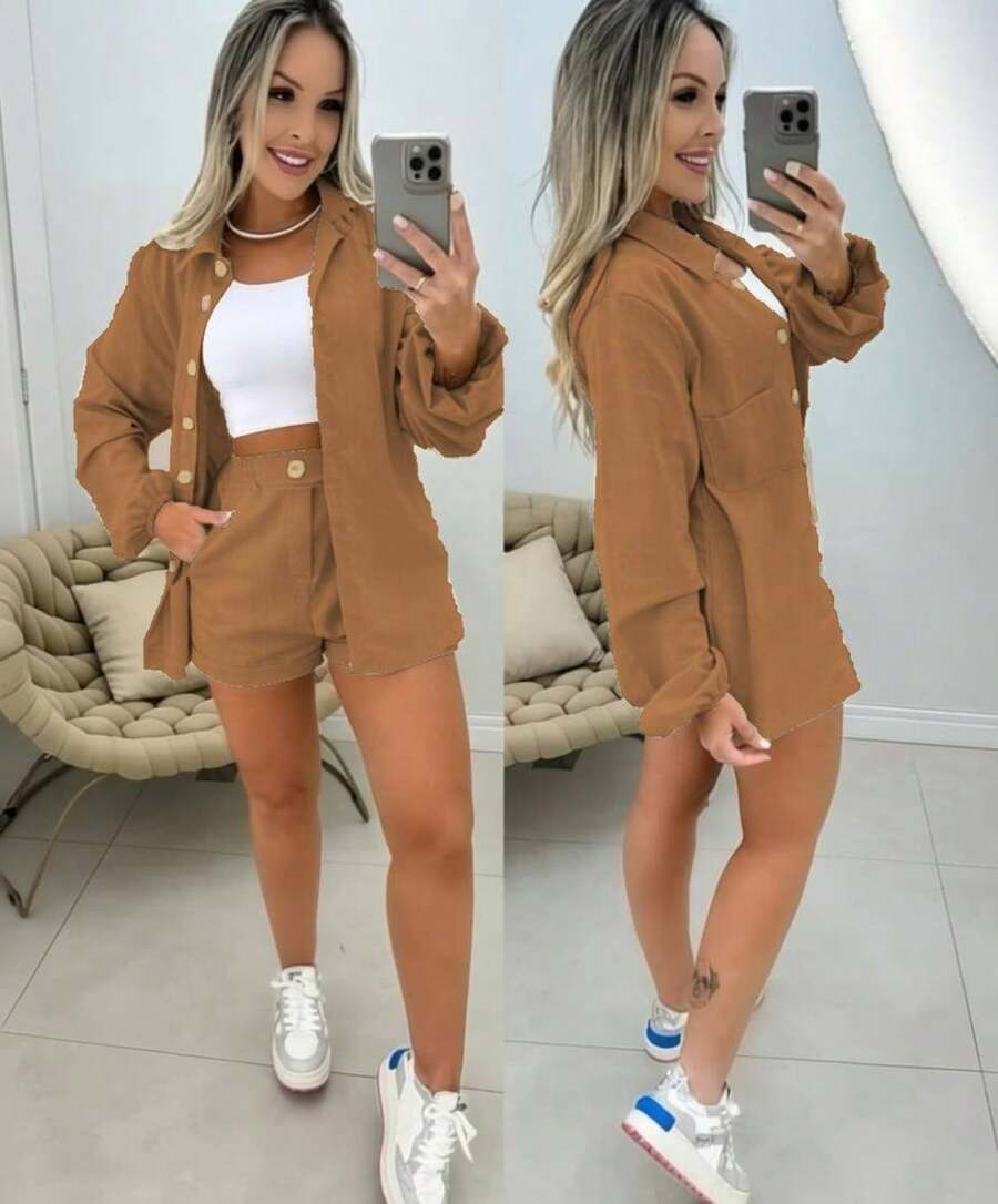 Linen Shirt And Shorts Set Nair - Màu nâu  Mocha - Xem 1