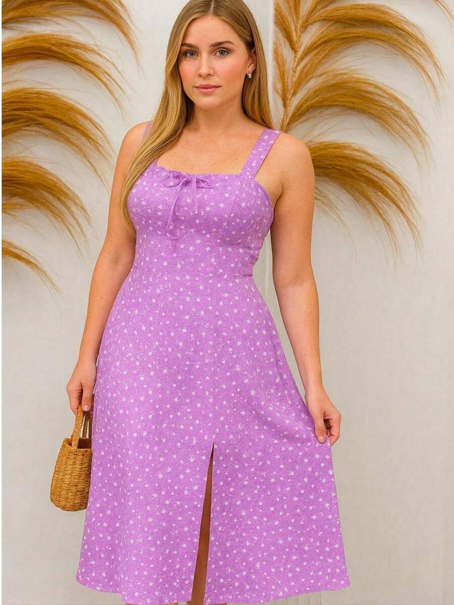 Women's Loose Dress With Slit Summer  2026 - 紫羅蘭色 - 查看 1