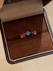 1枚不锈钢多巴胺花园彩虹戒指，奢华小众优雅甜美百搭设计，女士适用 - 彩虹四葉草戒指 - 查看 2