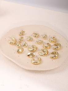 1/3/9 Pairs Elegant Geometric Water Drop C-Shaped Threaded Gold Tone Earrings Set, Suitable For Dates, Parties, Holidays, And Daily Wear