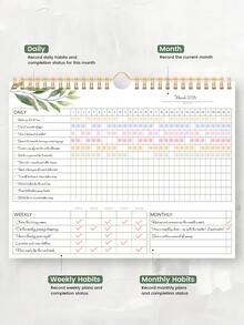 Trees 12pcs Habit Tracker Calendar, Spiral Bound, Includes 12 Different Plant Pattern Pages, Undated Daily/Weekly/Monthly Habit Tracker, Improve Efficiency, 10*8 Inches - Green - View 5