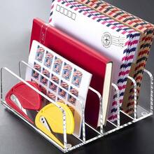 Acrylic Mail Holder, Multifunction Desk Organizer With Divider, Vertical Letter Sorter Desktop, 5 Compartments Modern Office Home Envelope Organizer Bill, Document, Notebook - 1 - Xem 9