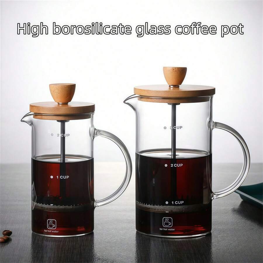 1pc High Borosilicate Glass French Press Coffee Maker, Glass Coffee Filter, French Press Pot, Home Drip Coffee Maker - Multicolor - View 1