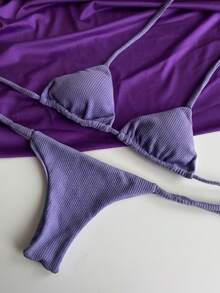 Simple Elegant Tie Back Bare Back/Backless Beach Holiday - 紫色 - 查看 6