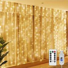 1pc 100/200/300 LED Curtain Lights, USB Hanging Fairy Lights String, Remote Control, 8 Lighting Modes, Suitable For Wedding, Birthday, Christmas, Party, Bedroom Backdrop, Indoor Home And Holiday Decoration, Available In White, Warm White And Multi-Color - 彩色 - 查看 1