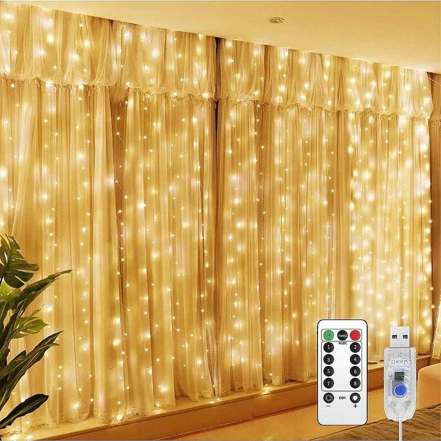 1pc 100/200/300 LED Curtain Lights, USB Hanging Fairy Lights String, Remote Control, 8 Lighting Modes, Suitable For Wedding, Birthday, Christmas, Party, Bedroom Backdrop, Indoor Home And Holiday Decoration, Available In White, Warm White And Multi-Color - 彩色 - 查看 1
