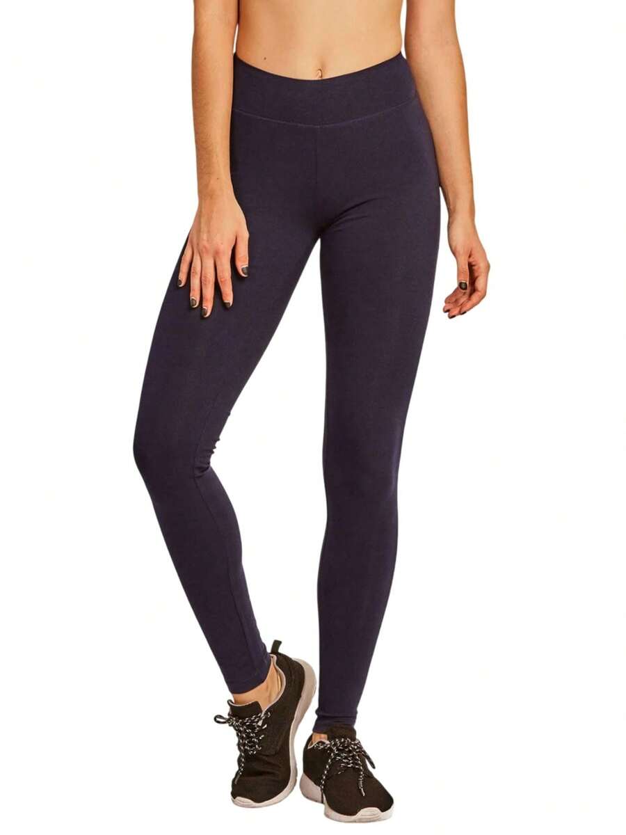 Women's Premium Cotton Leggings Ankle Length With High Wide Waistband S-3XL High Waisted Leggings Full Length Regular & Plus Size No See-Through Athletic Workout Running Cycling Yoga Pants For Women Tummy Control Activewear Shapewear Womenswear - 藏蓝色 - 查看 1