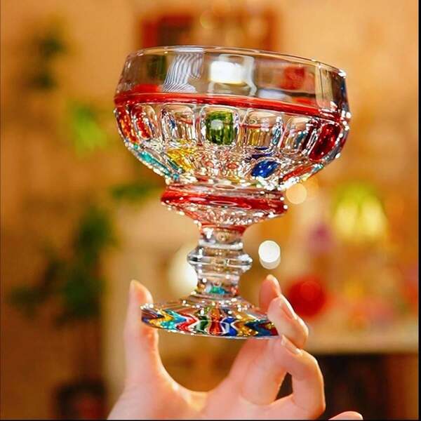 1 pieza Vaso de cristal, diseño vintage creativo pintado de girasol, copa de vino de cristal de lujo, decoración del hogar, se puede usar como copa de vino, tazón de helado, tazón de ensalada de frutas, vaso de agua, plato de fruta seca, taza de leche para el desayuno, regalo creativo para el hogar