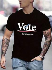 Camiseta de Hombre con Eslogan de Voto Republicano/Demócrata - Diseño del Partido Conservador/Liberal, Camiseta de Manga Corta Transpirable y Casual con Cuello Redondo, Ropa de Declaración Política Lavable a Máquina para la Temporada Electoral y Atuendo Casual - Negro - Ver 3
