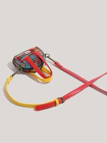 PU皮革和布料拼接时尚迷你手提包，配有双色可调节肩带，可爱轻便，适合作为礼物 - 彩色 - 查看 7