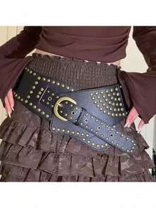 American Retro Wide Belt Personality Western Style Wide Belt Irregular Design Fashion 2025 - Black - View 2