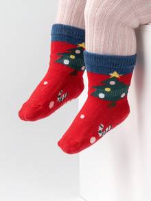 Toddler & Kids Anti- Indoor Floor Socks With Christmas Elements, Rubber Dot Grip On Sole