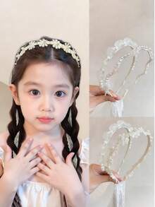 1pc Headbands For Girls Accessories For Girls Accessories For Girls Children's Braided Hair Band, Pearl Ribbon, Birthday Princess, Girl Headband, No Hair Damage, No Hair Constriction, Girls' Hair Accessory, Headwear