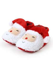 圣诞婴儿男女宝宝舒适羊毛短靴新生儿拖鞋冬季保暖防滑婴儿床鞋 - 紅色 - 查看 4