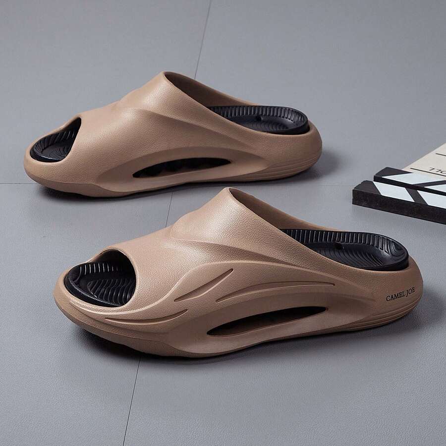 Sandalias para hombres, aptas para uso interior y exterior en verano: combinación de colores de tonos sólidos con estilo impactante; suela grosada con propiedades anti-deslizante, anti-olor y antibacteriana; sensación en el pie cómoda y suave. - Café integral - Ver 1