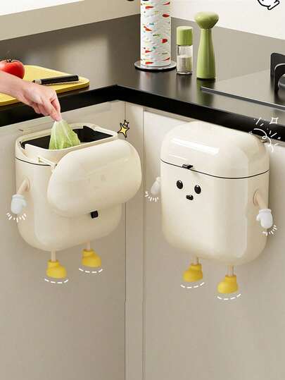 1pc Fun Storage Basket Trash Can, High Position Hanging Storage Basket Trash Can, Solves The Problem Of Traditional Bending To Throw Trash, Moisture-Proof And Moisture-Proof, Does Not Take Up Space, Does Not Obstruct Sweeping And Mopping, Making Your Kitchen More Simple And Overall, Shelf Baskets