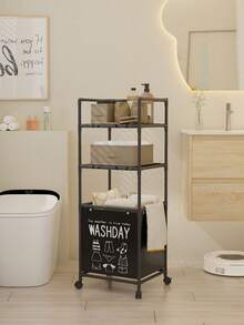 1 件装多层浴室收纳架，带旋转轮，可作洗衣篮、内衣裤收纳架、毛巾架、可移动洗衣机收纳篮，节省空间的多功能收纳盒，现代黑色设计，适用于浴室和卧室，易于组装的非布艺洗衣篮，浴室配件，浴室工具 - 彩色 - 查看 1
