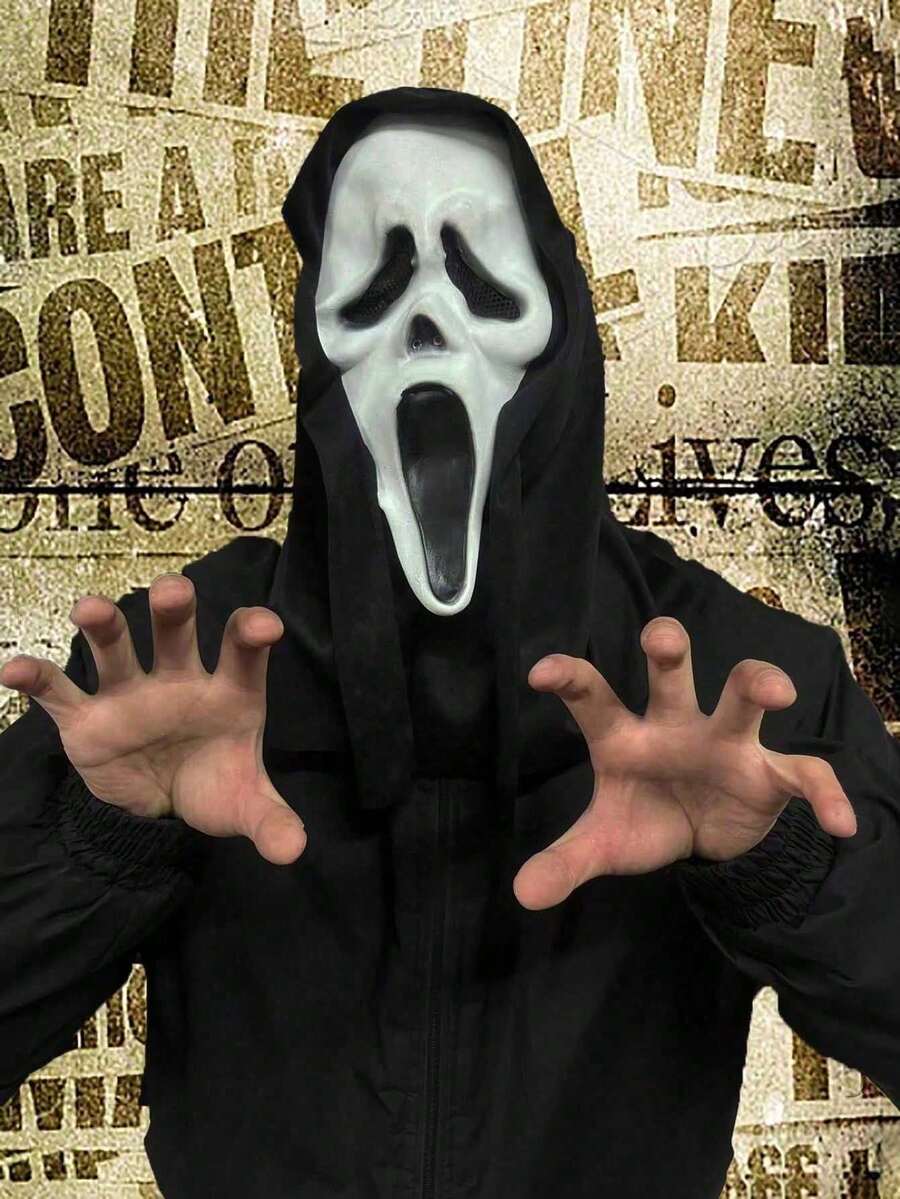1pc Halloween Ghost Mask Horror Headgear Adult Prom Props Cos Scary Funny Scream Mask Grim Mask Death Terror Scream Mask Stage Show, Scream Dress Up Adult Cos Scary Scary