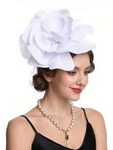 1pc Large Rose Flower Fascinators Hat Dainty Satin Fabric Big Camellia Flower Headband For Women Wedding Part Dance Clothes Accessories Jewelry Costume,For Summer Costume,Party - Flower Headband - View 6