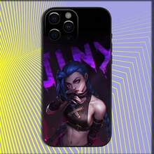 Custodia per telefono compatibile con Anime Arcane J-Jinx L-LOL, adatta per iPhone 16, 15, 14, 13, 12, 11, Pro, X, XS, Max, XR, Plus, Mini, in morbida cover nera - compatibile con 17, 17 Pro, 17 Pro Max