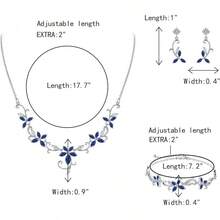 Crysdue Flower Leaf Wedding Jewelry Set Bridal Bridemaid, Cubic Zirconia Teardrop Elegant Silver/14K/Gold Plated Vine Necklace Dangle Earrings Prom Party - B_三組藍色 - 查看 2