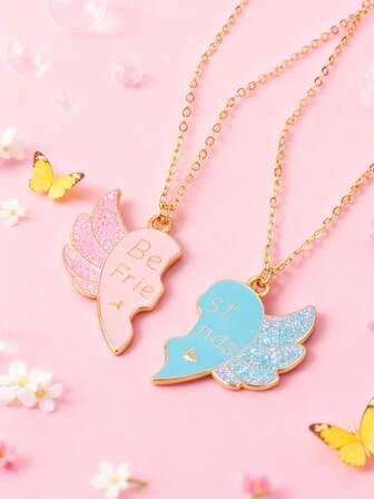 Set de 2 collares de con forma de corazón creativos para niñas, adecuados para uso diario de hermanas, regalo perfecto para mejores amigas