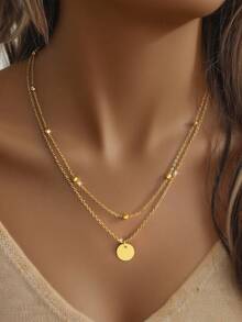 1pc Versatile Disc Double Layer Necklace, 925 Sterling Silver, Chic Layered Design, Timeless Style, Perfect For Daily Mix & Match