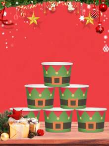 10 piezas Vasos desechables para aperitivos navideños 2026 Vasos de papel para helado con diseño de cinturón de Papá Noel y muñeco de nieve, tazones para postre, sopa fría o caliente para fiestas y decoraciones navideñas