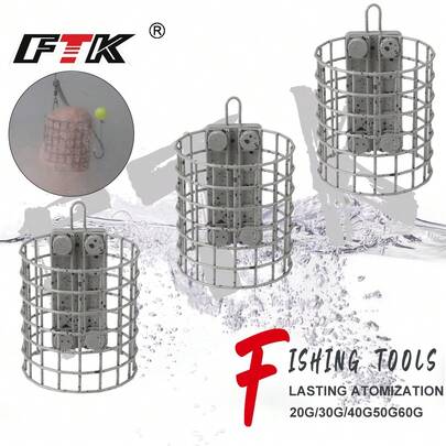 Alimentador de método para pesca de carpas FTK de 20g/30g/40g/50g/60g, jaula de alambre de acero, lanzador de cebo, equipo de pelo para carpas, alimentador para pesca de carpas en Europa