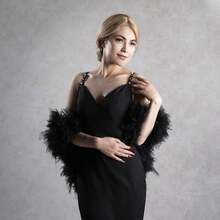 1 pieza Chal corto y esponjoso elegante negro, accesorio para vestido de novia, vestido de fiesta formal, festival, cumpleaños - Negro - Ver 2