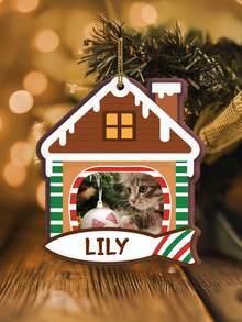 Customized Personalized Dog Christmas House Photo Pet Decorations, Customized House-Shaped Wooden Christmas Ornaments Hangers, Christmas Souvenir Gifts, Dog Souvenirs, Cat Souvenirs, Christmas Souvenir Gifts For Pet Lovers.