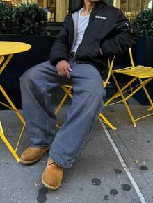 男士浅蓝色水洗牛仔裤，复古街头风宽松直筒裤 - 中等水洗藍 - 查看 4