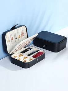 1个首饰盒，首饰收纳盒，旅行首饰盒，迷你首饰收纳盒，伴娘礼物及旅行必备品，可收纳戒指、项链、耳环，节日礼物，拉链翻盖收纳盒。女士礼物，男士礼物。 - 白色 - 查看 4