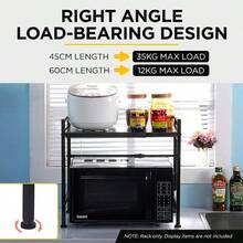 Viviendo Microwave Oven Shelf Rack Carbon Steel Kitchen Countertop Organizer Width And Height Adjustable Kitchen Organiser Storage 2 Tier Black