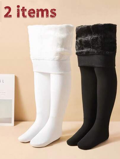 2 pièces Collants de danse pour enfants, anti-boulochage, épaissis, collants de ballet professionnels blancs, collants chauds et confortables, pantalons thermiques noirs pour filles