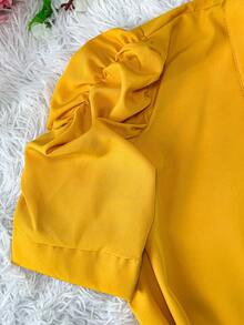 Women's Fashion Collared Blouse With Buttons On The Front, Code 1 - Mustard Yellow - View 4