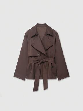 Old Money Schnürung Vintage Minimalistischer kurzer brauner Trenchcoat Frühling, für Frauen