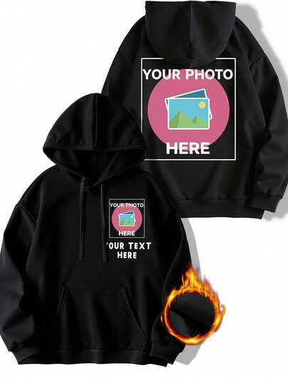 Customized Plus Size Women Hooded Sweatshirt For Autumn/Winter, Personalize With Your/Friend/Family/Couple/Pet Photos, Upload Interesting Quotes/Personalized Text/Names/Blessings/Holidays/Anniversaries, Great For Birthday/Anniversary/Valentine's Day