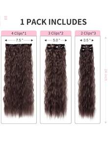 6 piezas de extensiones de cabello sintético ondulado tipo cola de sirena de 24 pulgadas de largo, adecuadas para mujeres, color marrón oscuro - Marron oscuro - Ver 5