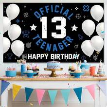 13th Birthday Backdrop Banner, Blue & White Teenage Theme Background, Suitable For 13th Birthday Party Decoration, Cake Table Decor, Garden Sign, Photo Prop And Birthday Party Supplies - Multicolor - View 2