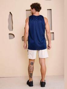 Kit com 3 Regatas Camisetas Fitness Lisa para Estilo Namorado Masculino, Roupas Esportivas de Fitness, Simples Verão Ajuste Regular Nenhum Halloween Natal masculina noite praia - Azul Marinho - Visão 6