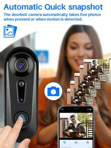 Wireless Doorbell Camera With Indoor Chime, 2.4Ghz WiFi Home Security Camera, Motion Detection, Smart Alerts, Two-Way Audio, Easy To Installation, Weather Resistance, Outdoor/Indoor Security - 黑色 - 查看 5