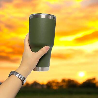 1pieza 30oz 304 Taza con tapa y popote, taza de viaje con aislamiento al vacío, taza para bebidas frías y calientes con cepillo para popote y cepillo para taza, a prueba de sudor, de doble pared, sin BPA para coche
