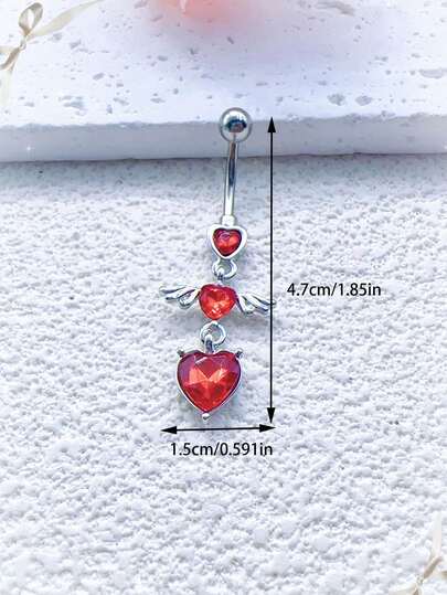 Kupfer Zirkonia Stein Herz Engelsflügel Bauchnabelpiercing, Edelstahl hypoallergener Pfirsich Herz Bauchnabelring für den täglichen Gebrauch, Partys, Hochzeiten, Goth, Geschenke, Muttertag