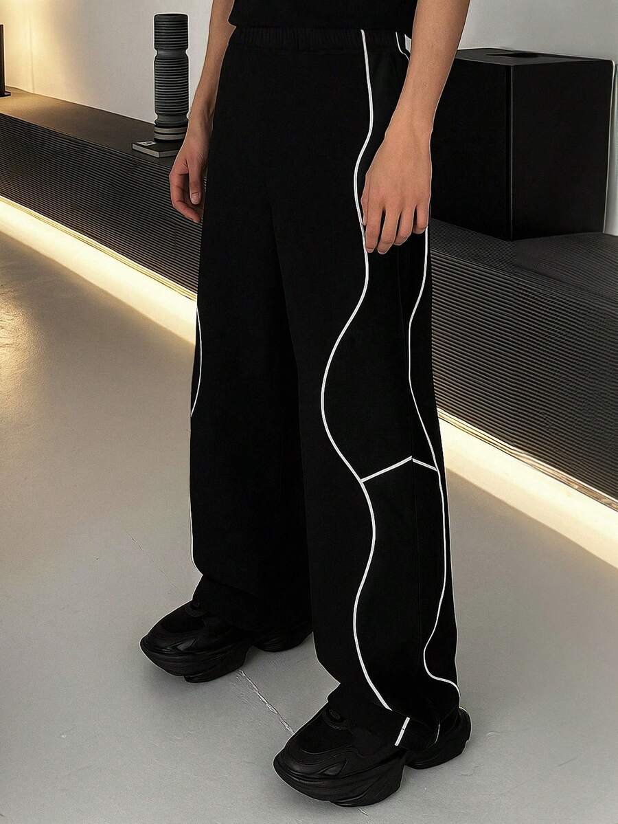 Pantalones sueltos y ligeros de estilo casual para niños mayores, pantalones de pierna ancha de moda para deportes al aire libre, otoño/primavera - Negro - Ver 1