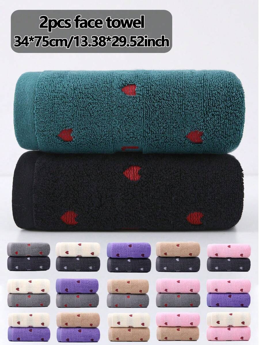 2pcs Romantic Heart Jacquard & Embroidered Quick Dry Face Towels, Absorbent Bath Towels For Couples, Home, Hotel, Gifts, 34*75 Or 34*71 Couple Towel Set, Best Valentine's Day Gift For Couples Shower Towels For Beauty Salon, Hotel Sports,Home Essentials, Towel, Skin Care - Multicolor - View 1