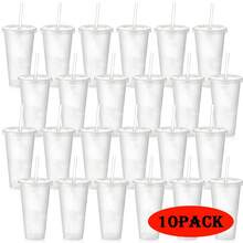 20/10 Pack Reusable 24oz Cups With Lids And Straws - Iced Coffee Cups, Plastic Travel Cups, Suitable Smoothies And Juices - Birthday Parties, Father's Day, Mother's Day Valentine's Day Halloween Christams Presents - 透明 - 查看 2