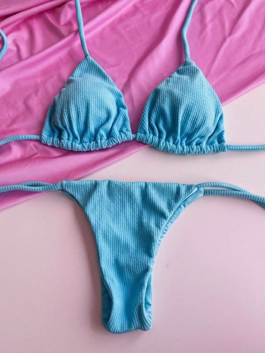 Simple Elegant Tie Back Bare Back/Backless Beach Holiday - 藍色 - 查看 1