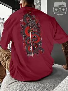 Oversized T-Shirt Japanese Dragon Samurai Sword Katana REF 7305 VEST NERD - Màu Tím - Xem 4
