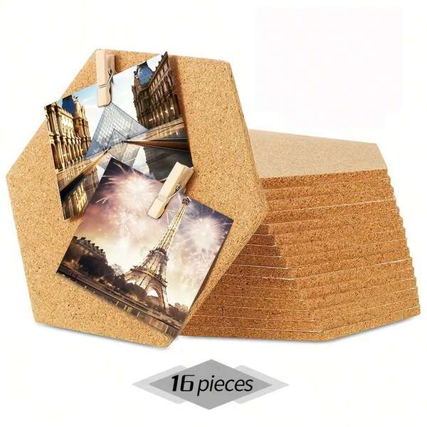 1pc/4pcs/8pcs/16pcs Hexagon Cork Stickers DIY Decorative Postcard Wall Cork Board Bulletin Board Message Board Pin Boards